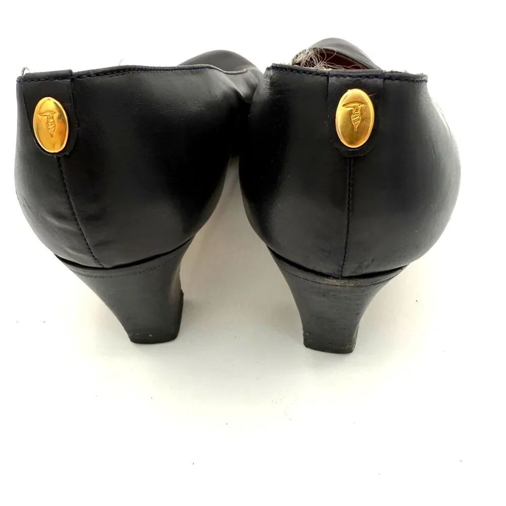 Trussardi Black Leather Pumps  Made In‎ Italy Block Heels Women's EU 38.5
